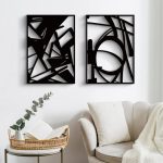 Black Abstract Minimalist Metal Wall Art, 4-Piece Set