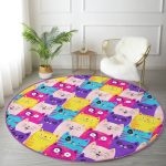 Cute Cat Kids Room Round Rug, Nursery Room Decorative Cat Patterned