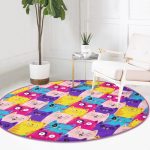 Cute Cat Kids Room Round Rug, Nursery Room Decorative Cat Patterned - Image 2