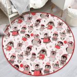 Cute Penguin Pattern Kids Room Washable Round Rug | Homeezone