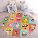 Cute Owls Pattern Kids Room Decorative Washable Round Rug | Homeezone