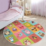 Cute Owls Pattern Kids Room Decorative Washable Round Rug | Homeezone - Image 2