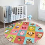 Cute Owls Pattern Kids Room Decorative Washable Round Rug | Homeezone - Image 7