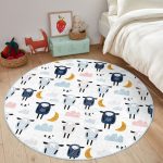 Cute Sheep Pattern Kids Room Washable Round Rug | Homeezone