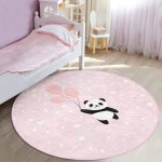 Cute Panda with Balloons Pink Girls' Room Rug | Homeezone