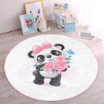 Baby Girl Room Cute Panda Pattern Washable Round Rug | Homeezone