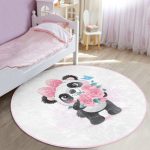 Baby Girl Room Cute Panda Pattern Washable Round Rug | Homeezone - Image 2