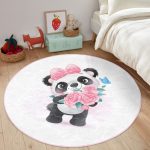 Baby Girl Room Cute Panda Pattern Washable Round Rug | Homeezone - Image 5