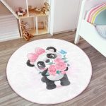 Baby Girl Room Cute Panda Pattern Washable Round Rug | Homeezone - Image 6