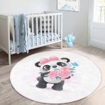 Baby Girl Room Cute Panda Pattern Washable Round Rug | Homeezone - Image 7