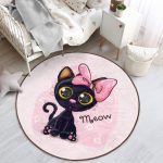Cute Little Pink Kitty Pattern Kids Room Washable Round Rug | - Image 4