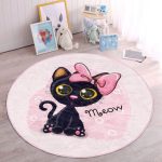 Cute Little Pink Kitty Pattern Kids Room Washable Round Rug |