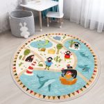 Pirates Printed Kids Room Round Rug, Cute Pirate Ship Design Nursery