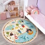 Pirates Printed Kids Room Round Rug, Cute Pirate Ship Design Nursery - Image 3