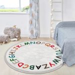 Alphabet Design Round Rug For Kids Room, Nursery Room Decorative Area - Image 3