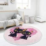 Cute Cats Nursery Room Round Rug, Pink Cats Area Carpet, Kids Room - Image 4