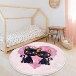 Cute Cats Nursery Room Round Rug, Pink Cats Area Carpet, Kids Room - Image 2