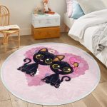 Cute Cats Nursery Room Round Rug, Pink Cats Area Carpet, Kids Room