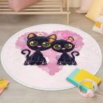 Cute Cats Nursery Room Round Rug, Pink Cats Area Carpet, Kids Room - Image 3
