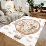 Boho Hot Air Balloon Nursery Rug, Soft Floral Play Mat, Neutral Baby Room Decor