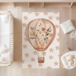 Boho Hot Air Balloon Nursery Rug, Soft Floral Play Mat, Neutral Baby Room Decor - Image 4