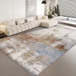 Neutral Abstract Distressed Rug, Boho Farmhouse Vintage Style, Gray & Beige - Image 2