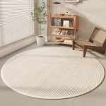 Cream Round Rug, Abstract Black Line Print, Non-Slip - Image 7