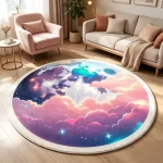 Round Pink Floral Shabby Chic Rug, Non-Slip - Image 3