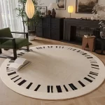 Cream Round Rug, Abstract Black Line Print, Non-Slip - Image 8