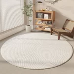 Cream Round Rug, Abstract Black Line Print, Non-Slip - Image 14