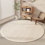 Cream Round Rug, Abstract Black Line Print, Non-Slip - Image 2