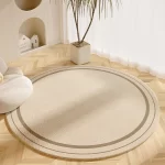 Cream Round Rug, Abstract Black Line Print, Non-Slip - Image 15