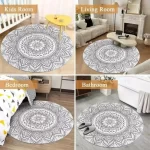 Cream Round Rug, Abstract Black Line Print, Non-Slip - Image 6