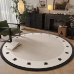Cream Round Rug, Abstract Black Line Print, Non-Slip - Image 11