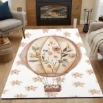 Boho Hot Air Balloon Nursery Rug, Soft Floral Play Mat, Neutral Baby Room Decor - Image 2