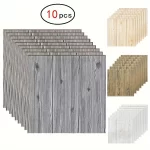 10pcs Wood Grain Wallpaper Panels Peel and Stick Self-Adhesive Foam Panel