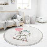 Nursery Elephant Patterned Round Rug, Kids Room Area Rug, Cute - Image 3