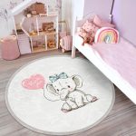 Nursery Elephant Patterned Round Rug, Kids Room Area Rug, Cute - Image 4