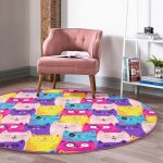 Cute Cat Kids Room Round Rug, Nursery Room Decorative Cat Patterned - Image 3