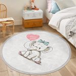 Nursery Elephant Patterned Round Rug, Kids Room Area Rug, Cute - Image 2